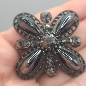 Vintage Weiss Brooch Black Grey Rhinestone